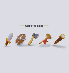 Set Of Game Tools 3d Sword Shield Axe Bugle