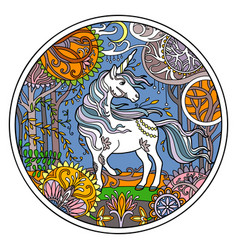 White Unicorn Round Color Isolated