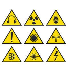 Safety Signs Set Yellow Triangle Shape