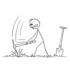 Cartoon Man Digging Hole With Pickax Or Pick