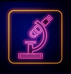 Glowing Neon Microscope Icon Isolated On Black