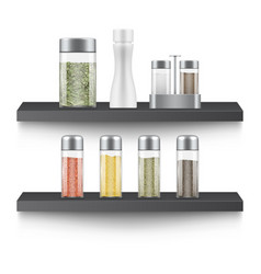 Kitchen Spices In Glass Can On Shelves Seasoning