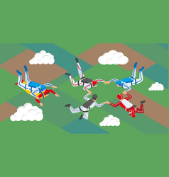 Teamwork Parachuting Isometric Composition