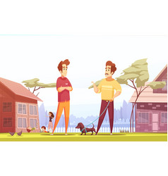 Two Male Neighbors At Village Background