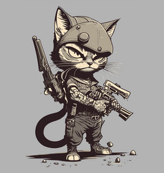 Funny Cat With Serious Face Holding Gun In Paws