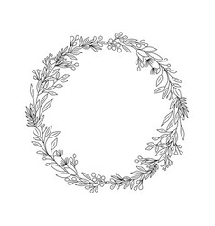 Hand Drawn Wild Flowers Eucalyptus Leaves Wreath