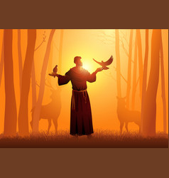 Saint Francis Of Assisi With Animals In The Woods