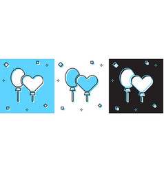 Set Balloons With Ribbon Icon Isolated On Blue And