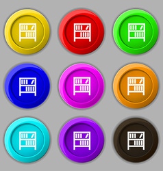 Bookshelf Icon Sign Symbol On Nine Round Colourful