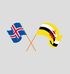 Crossed Flags Of Brunei And Iceland