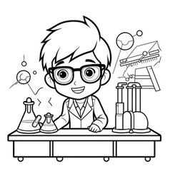 Black And White Of A Boy Doing Science