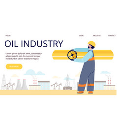 Baner With Oilman Gasman On Factory In Flat Style