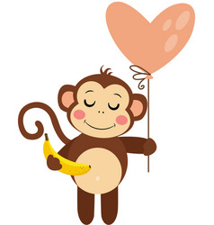 Cute Monkey Holding A Heart Balloon