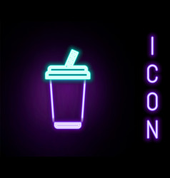 Glowing Neon Line Glass With Water Icon Isolated