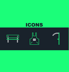 Set Line Scythe Bench And Kitchen Apron Icon