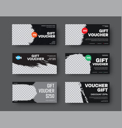 Set Of Black Gift Voucher Templates With Grunge