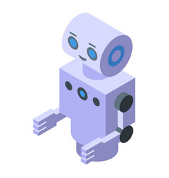 Isometric White Robot Smiling With Blue Eyes