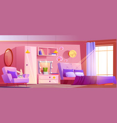 Pink Bedroom Interior With Furniture