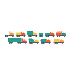 Set Cartoon Dump Truck Color Icon Concrete Mixer