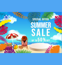 Summer Sale Banner Tropical Beach Woman