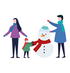 Cute Family Wearing Winter Clothes With Snowman