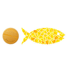 Fish Icon Mosaic Of Golden Fractions And Metallic