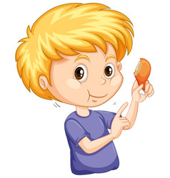 Cute Boy Eating Fried Chicken On White Background