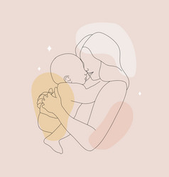 Happy Mom With Her Newborn Baby One Line Art