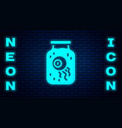 Glowing Neon Eye In A Jar Icon Isolated On Brick