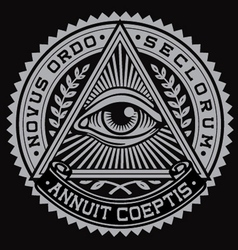 All seeing eye emblem badge logo metallic Vector Image