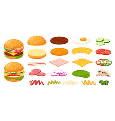 Cartoon Burger Ingredients Bun Cheese Roasted