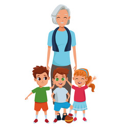 Family Grandmother With Grandchildren Cartoon