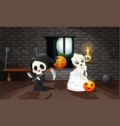 Cartoon Grim Reaper And Skull Bride