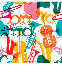 Jazz Music Instrument Doodle Seamless Pattern