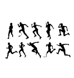 Silhouettes Of Male And Female Athletes Running