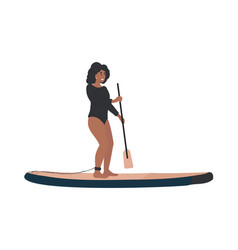 Adult Black Woman Standing On Sup Board