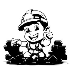 Cartoon Construction Worker Standing In A Brick