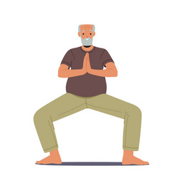 Elderly Character Stand With Joined Palms In Yoga