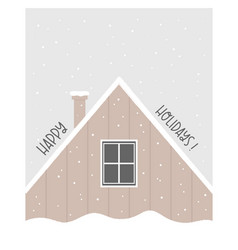 Holiday Christmas Card With Wooden Snowy Cabin