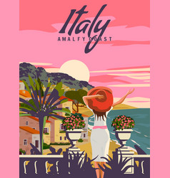 Italy Lady On Vacation Riviera Coast Poster