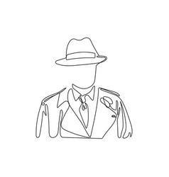 Mysterious Man In Hat And Coat One Line Art