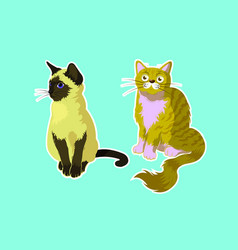 Two Cats Stickers Isolated On Blue Background