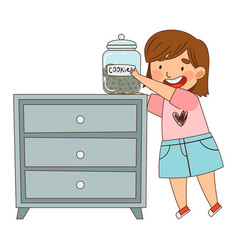 Cute Girl Taking Jar With Sweet Chocolate Cookie