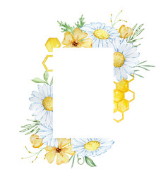 Rectangular Frame With Watercolor Chamomile