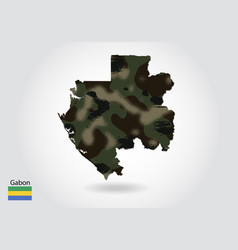 Gabon Map With Camouflage Pattern Forest - Green