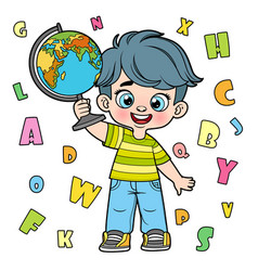 Cute Cartoon Boy Holding The Globe Color