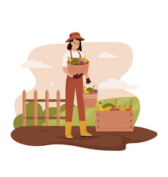 Flat Design Of Woman Harvesting At Farm