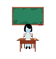 Girl With Mask On Desk In Classroom