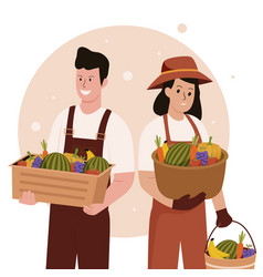 Flat Design Of Male And Female Farmers Harvesting