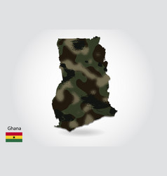 Ghana Map With Camouflage Pattern Forest - Green